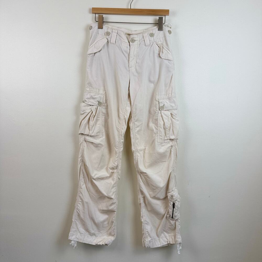 Vintage Y2K Abercrombie & Fitch Military Cargo Pants Wm S Cream Utility Low Rise